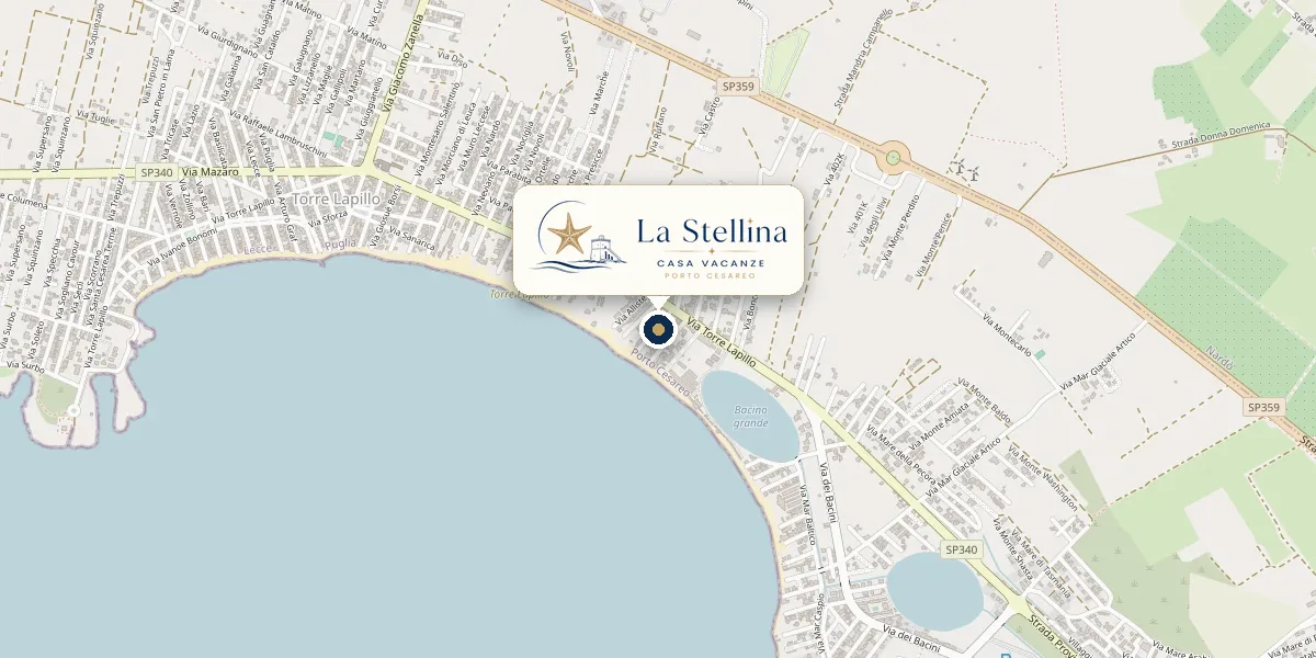 Mappa di Torre Lapillo con la posizione di Casa Vacanze La Stellina